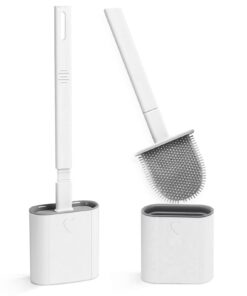 Canvint Silikon Klobürste – Flexible WC Bürste mit Flachem & Gebogenem Kopf – 2er Set Weiß für Bad & WC mit Wandmontage