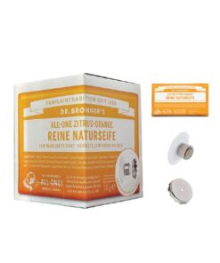 Dr. Bronner's Zitrus Orange Reine Naturseife 140g mit Magnetseifenhalter