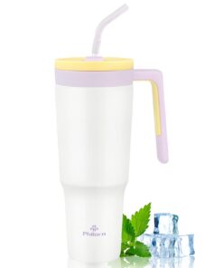 Philorn Thermobecher mit Strohhalm 1,2L - Doppelwandiger Trinkbecher für Kaltgetränke und Auslaufsicherer Kaffee mit Dec