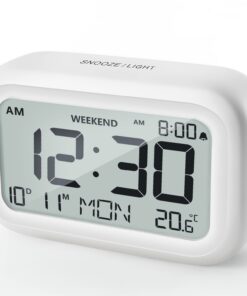 DOOMAY Digital Wecker Nachttisch + Batteriebetriebene LCD-Uhr + Snooze & Wochenendmodus für Schlafzimmer & Reisen