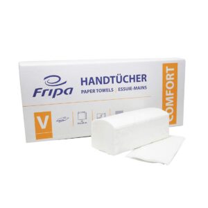 Fripa 4042101 Papiertücher Comfort: 2-lagig, 20x150 Tücher, 100% Zellstoff, V-Falz, reißfest, Hochweiß |comfortable, str