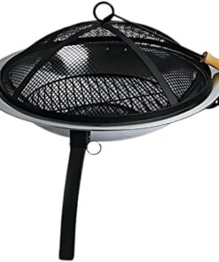 Defacto Feuerstelle Ø 58 cm Edelstahl mit Funkenschutz & Klappbeinen – Outdoor Garten Camping (DF-FS2150)
