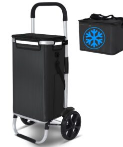 VOUNOT Einkaufstrolley 58L Klappbar mit Kühlfach Treppensteiger