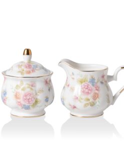 Sweejar Home Royal Keramik Zucker- und Sahnekännchen-Set für Hochzeitsgeschenke (kleine Blume)