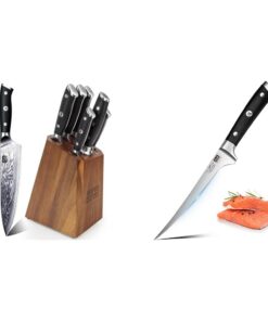 SHAN ZU PRO-Serie Damaskus-Messerblock-Set - 5 Messer & 1 Honstahl, Premium-Holz-Messerblock, professionelles Fischmesse