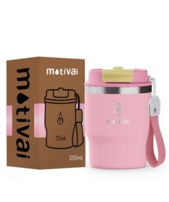 Motivai® Thermobecher To Go Rosa 300ml | Spülmaschinenfest BPA-freier Edelstahl | Coffee Travel Mug | Thermotasse mit De