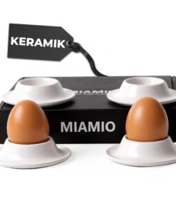 MIAMIO Eierbecher 4er Set Keramik mit Ablage - Restaurantqualität Spülmaschinenfest Weiß