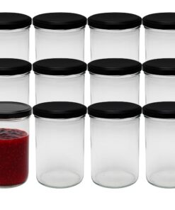 hocz Sturzgläser 12er Set 435 ml mit Schwarz Deckel To 82 Drehverschluss