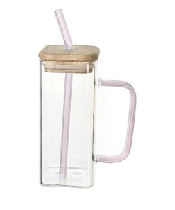 Quadratisches Glasbecher-Set für Eiscafé, 13,5-Unzen-Biergläser mit Griff, transparente Hochgläser in Dose Rosa
