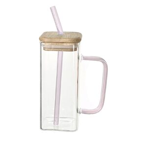 Quadratisches Glasbecher-Set für Eiscafé, 13,5-Unzen-Biergläser mit Griff, transparente Hochgläser in Dose Rosa