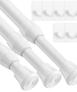 3 Stücks Klein Gardinenstange Ausziehbar ohne Bohren - Weiss für Store, Schrank und Kleiderschrank (60-84CM) - Ausziehba