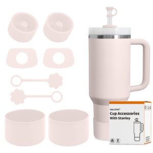 SALUOKE Stanley Cup Zubehör Rose Quartz - 8 Stück, 2 Strohdeckel, 4 Auslaufsichere Silikonstopfen, 2 Silikonhüllen, 1,2l
