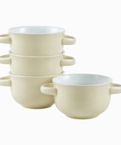 UNICASA Porzellan Suppentassen 4er Set - Beige für 4 Personen - 650ml Henkel Suppenteller