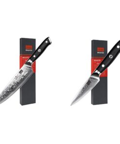 SHAN ZU 67 Schichten Damaststahl Kochmesser für Damen & Herren mit G10 Griff 20CM & Damast Schälmesser Obst und Gemüse S
