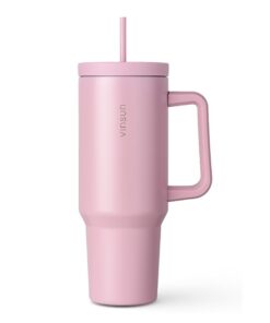 Vinsun Thermobecher 1200ml Pink - isolierter Edelstahl für Kaffee und Tee - Urlaub, Auto, Uni - Strohhalm und Henkel