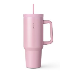 Vinsun Thermobecher 1200ml Pink - isolierter Edelstahl für Kaffee und Tee - Urlaub, Auto, Uni - Strohhalm und Henkel