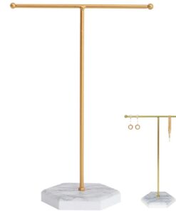 JJiaoLinin Schmuck Organizer - Metall-Schmuckständer mit Gold T-Förmiger Haken für Aufbewahrung von Schmuck (Weiß+Gold)