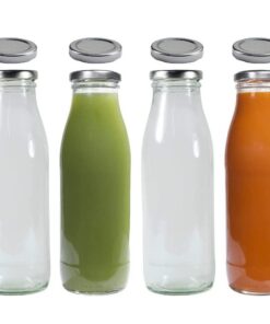 mikken Glasflaschen 500ml 4er Set mit 8 silberfarbenen Deckeln inkl. Etiketten