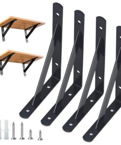 Schwerlast-Träger Regalhalterungen 4 Stück Schwarz Metall Kleiderschrankträger | Wand-Winkel Regalhalterung 150x95mm 4