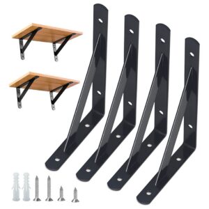 Schwerlast-Träger Regalhalterungen 4 Stück Schwarz Metall Kleiderschrankträger | Wand-Winkel Regalhalterung 150x95mm 4