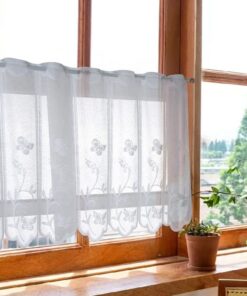 Devola Scheibengardinen transparent Jacquard Gardine mit Blumen für Landhaus-Bitäten in Weiß mit Ösen 1 Stück BxH 100x12