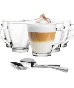 KROSNO Kaffeegläser Mit Henkel 6 Stück идеale Geschenke für Kaffeiliebe | Transparentes Glas KAFFEE-Tassen 200 ml KROSN