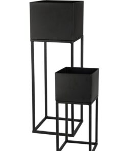 Spetebo Metall Blumentopf Ständer 2er Set schwarz - Garten Pflanzenständer witterfest - 58 / 37 cm - Blumenhocker Blumen