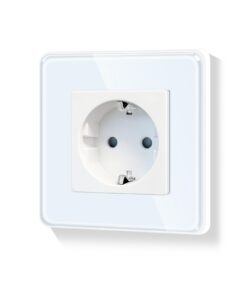 Runde Schuko Einzelsteckdose mit Kindersicherung und Glasrahmen für Weiße Wand 110-250V 86mm