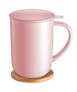 Porzellan-Teetasse mit Teesieb und Deckel für Frauen und Büro (Rosa) Porzellan-Teetasse mit Filter und Untersetzer für
