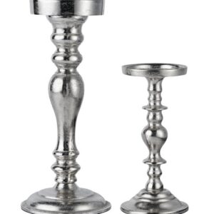 2er Set Kerzenständer Kerzenhalter - Modern aus Metall - Silber - H 21 cm / 31 cm