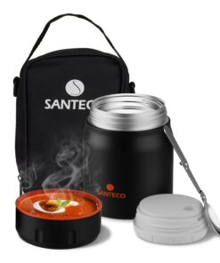SANTECO Thermobehälter für Essen 12 Stunden Heiß & Kalt, Edelstahl Warmhaltebehälter 500 ml, Ideal für Arbeitsplatz und