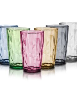 TIE-DailyNec 6PCS Wassergläser Set für Picknicks und Partys, Kristallglas-Optik, Unzerbrechliche Kunststoffgläser, Stape