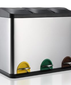 LIFERUN Silber-Treteimer Küche 45 Liter 3-Fächersystem Abnehmbarer Edelstahl-Mülleimer