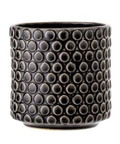 Nordring Retro Vintage Blumentopf für Zimmerplanzen, Keramik, Schwarz (Dotty L 15,5 cm ø)