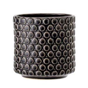 Nordring Retro Vintage Blumentopf für Zimmerplanzen, Keramik, Schwarz (Dotty L 15,5 cm ø)