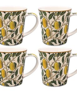 Die Leonardo Collection Früchtebecher-Set mit 4 William Morris Tee- und Kaffeetassen - feines Porzellan für heiße Geträn