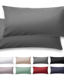 Blumtal Mako Satin Kissenbezug 40 x 80 Baumwolle Anthrazit - 2er Set - edle Glanzoptik & OEKO-TEX Standard 100