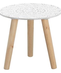 Spetebo Kleiner Beistelltisch - weiß/Natur mit Deko - für Sofa und Blumenhocker 30x30 cm