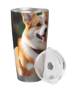 LZQPOEAS 20 oz Vacuum Tumbler für Hunde mit Korgi Design - Insulierte Tasse für Reise und Kaffee-Anreise - double Wändig