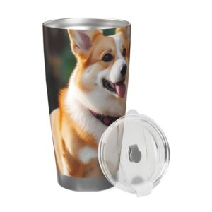 LZQPOEAS 20 oz Vacuum Tumbler für Hunde mit Korgi Design - Insulierte Tasse für Reise und Kaffee-Anreise - double Wändig