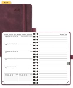POPRUN Taschenkalender 2026 für Studenten - ideal zum Planen und Notizen mit Weinrotem Softcover | POPRUN klein Ringbuc
