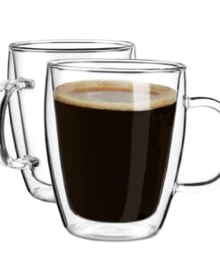 Doppelwandige Glas-Kaffeetassen mit Griff - klare Tassen für Cappuccino, Espresso, Tee und Latte (473 ml) | YUNCANG 2er