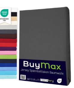 Buymax® Spannbettlaken 100% Baumwolle Matratzenhöhe bis 25 cm Anthrazit Oeko-Tex_standard 100 Doppelpack