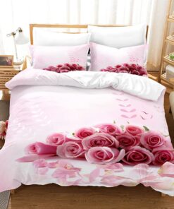 CIUNVXD 3D Herz Rose Bettwäsche 3-teilig Rot Romantisch - für Erwachsene und Jugendliche (A, 135 x 200 cm)