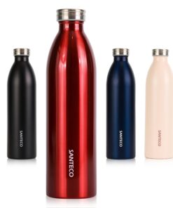 SANTECO Edelstahl Trinkflasche 1L, absolute Dichte für Büro und Outdoor, 12 h heiß / 24 h kalt