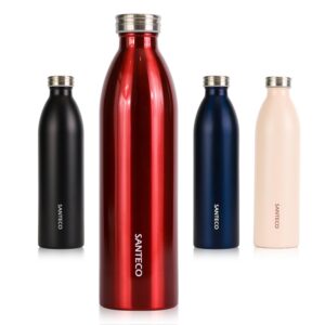 SANTECO Edelstahl Trinkflasche 1L, absolute Dichte für Büro und Outdoor, 12 h heiß / 24 h kalt