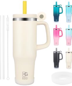 BOGI 40oz Thermobecher mit Strohhalm und Henkel | Edelstahl Isolierbecher mit Griff für Reise und Outdoor | 1200ml To Go