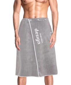 100% Baumwolle Saunakilt Herren mit 4-Fach Verstellbarem Knopfverschluss für Sauna, Fitnessstudio & Spa (Grau, Durchschn