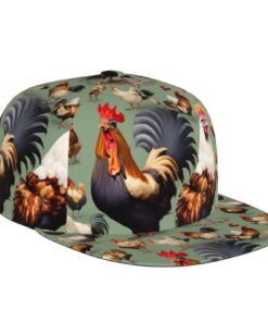 Hahn und Huhn Modische flache Krempe Baseball Cap Schwarz Alltagsausflüge Outdoor-Sportarten verstellbare Druckknöpfe