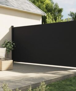 IKAYAA ausziehbare Alu-Seitenmarkise für Terrasse - Schwarz 200x600 cm - Sichtschutz und Sonnenschutz für Garten und Ter